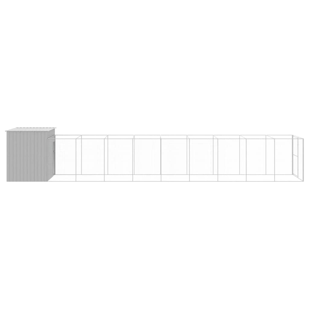 Large Dog House with Extended Run, Outdoor Dog Kennel with Galvanized Steel Frame, Spacious Dog Enclosure for Large Breeds, 84.3 x 84.3 x 71.3 in, Light Grey