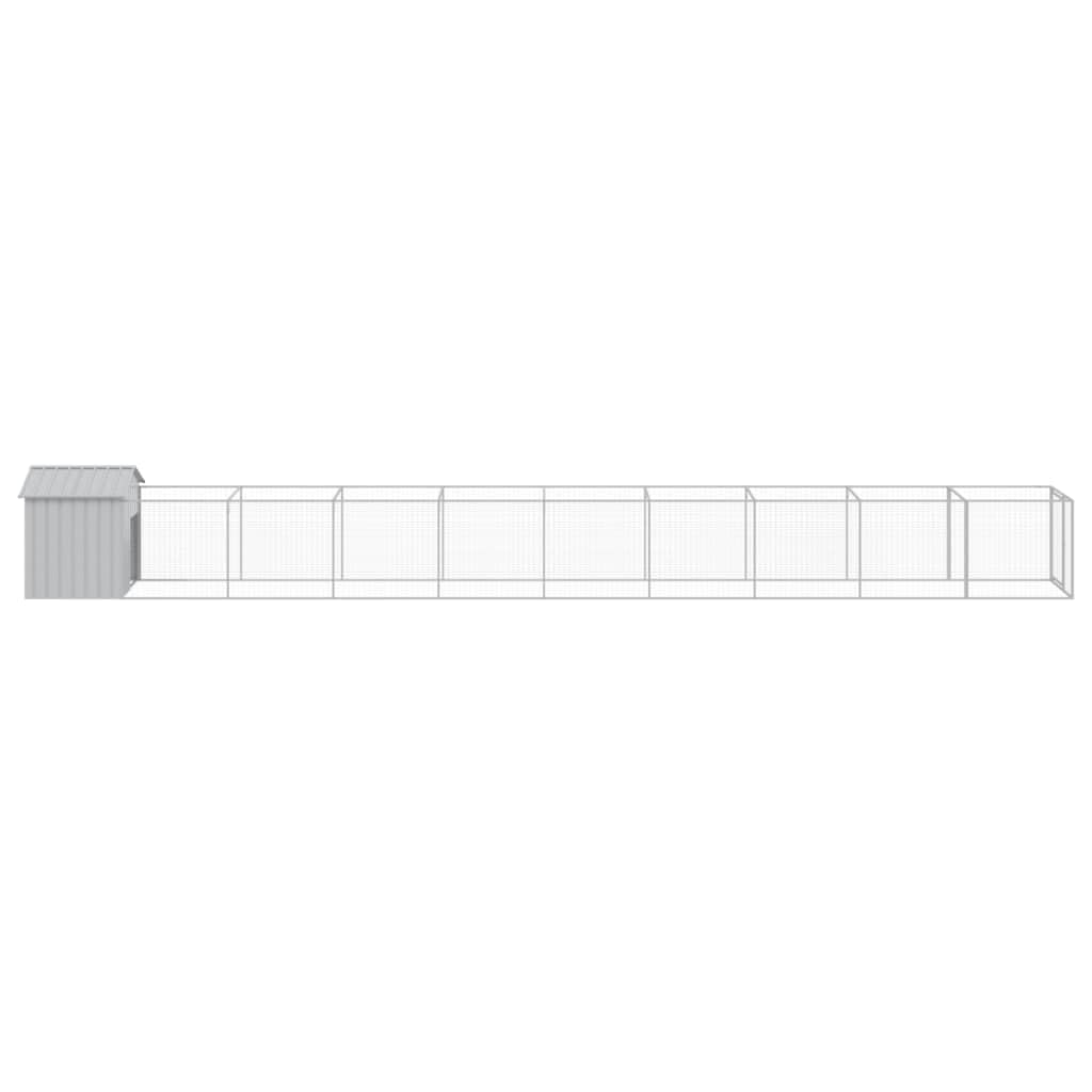 Outdoor Dog House with Extended Run Galvanized Steel Light Gray