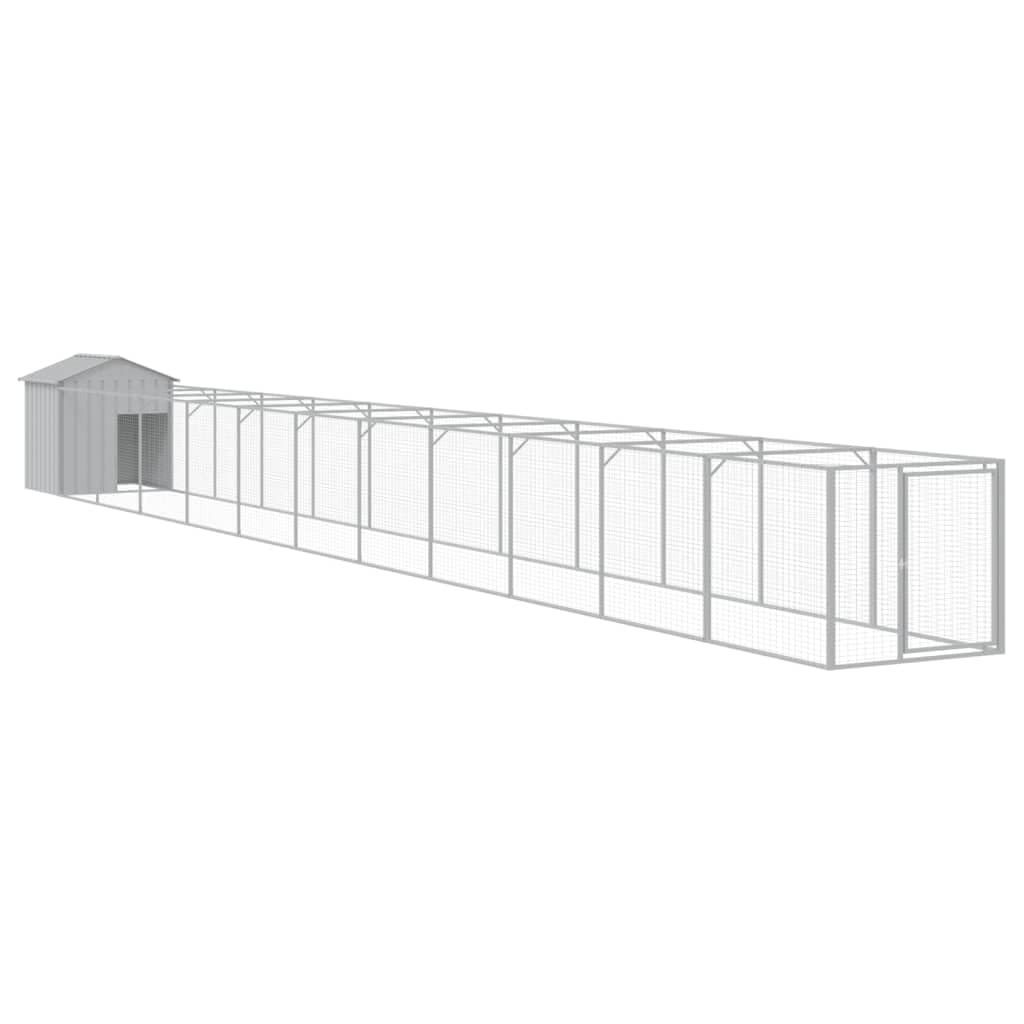 Galvanized Steel Outdoor Dog Kennel with Run and Roof Gray