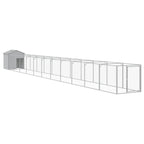Outdoor Dog House with Extended Run Galvanized Steel Light Gray