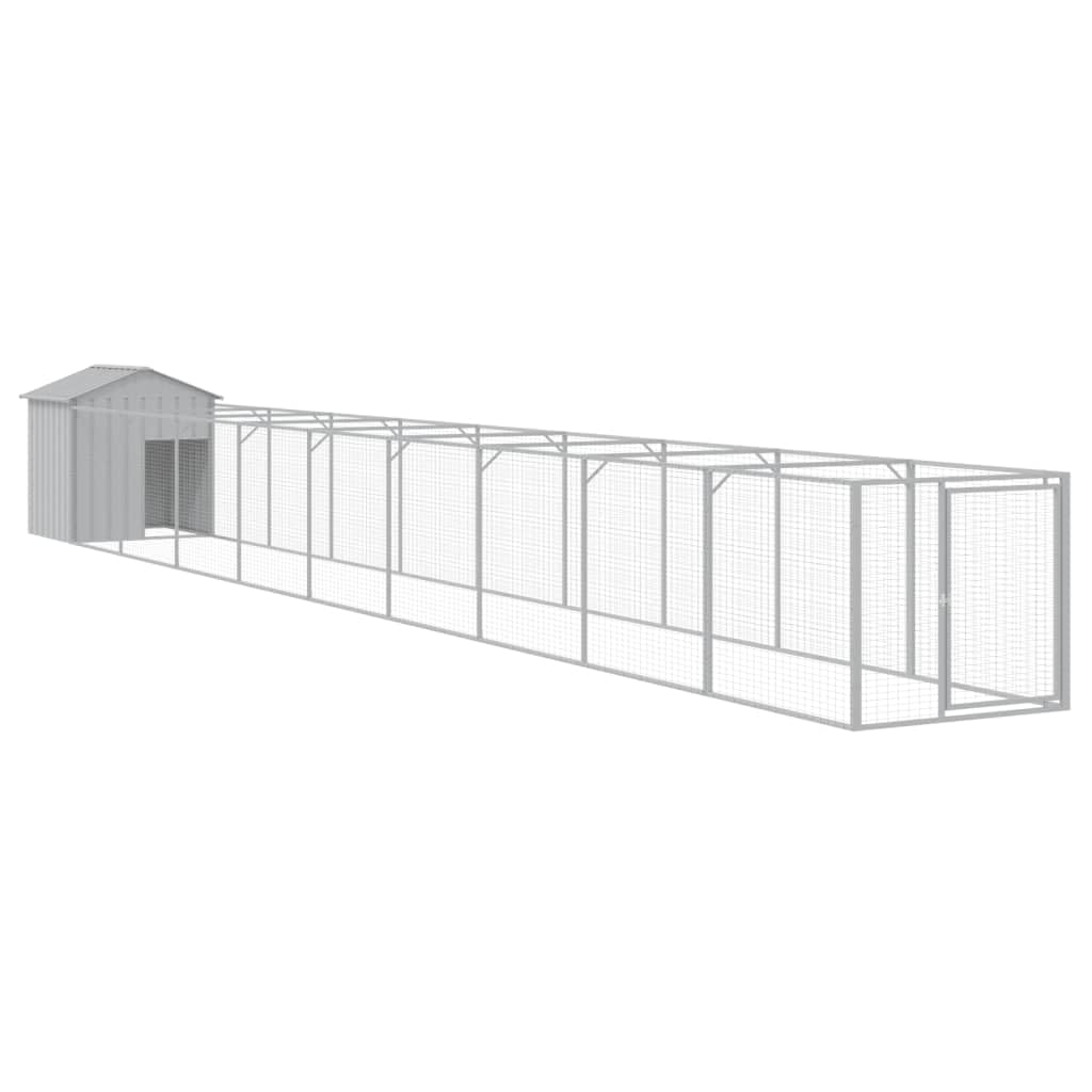 Outdoor Dog House with Extended Run Galvanized Steel Light Gray