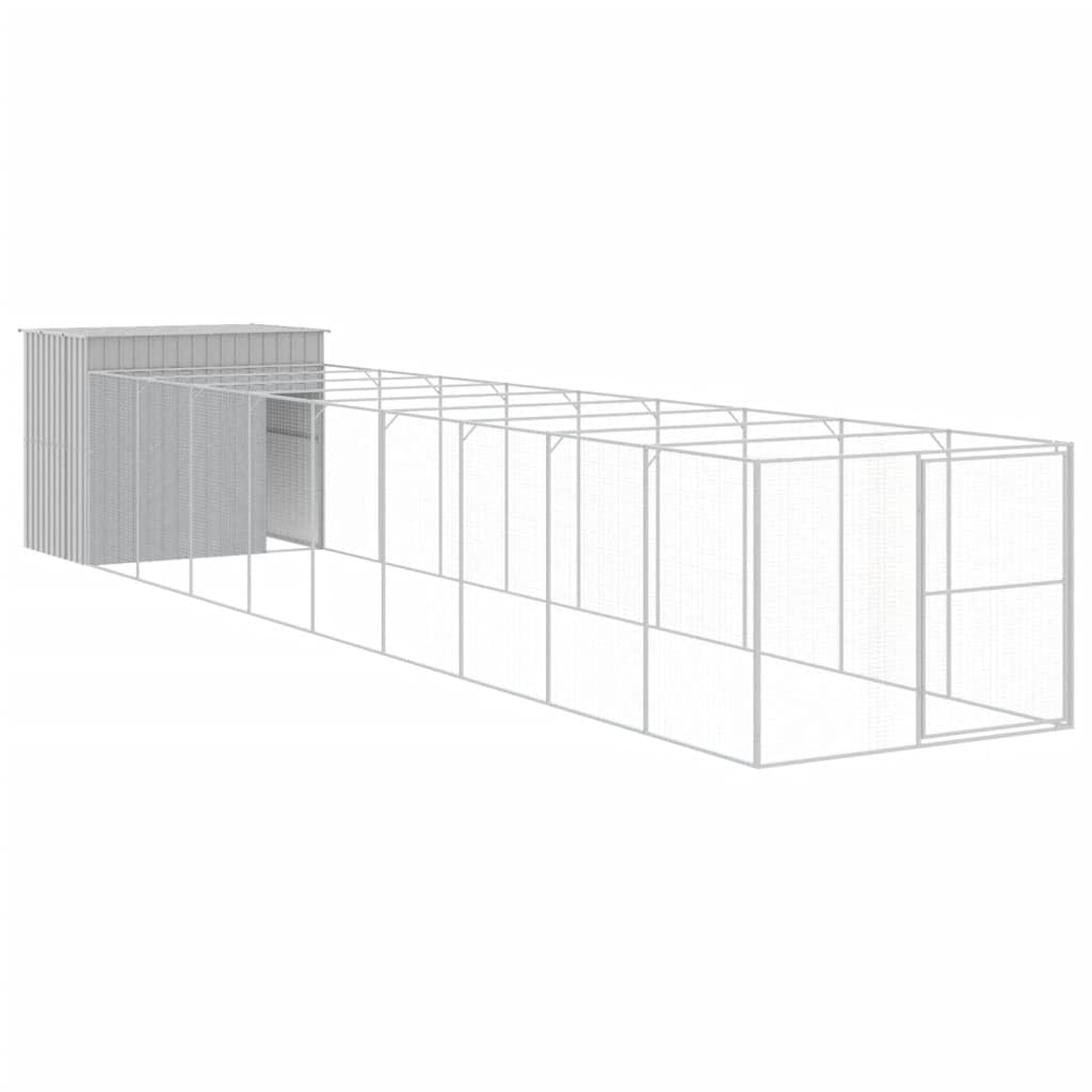 Large Dog House with Extended Run, Outdoor Dog Kennel with Galvanized Steel Frame, Spacious Dog Enclosure for Large Breeds, 84.3 x 84.3 x 71.3 in, Light Grey