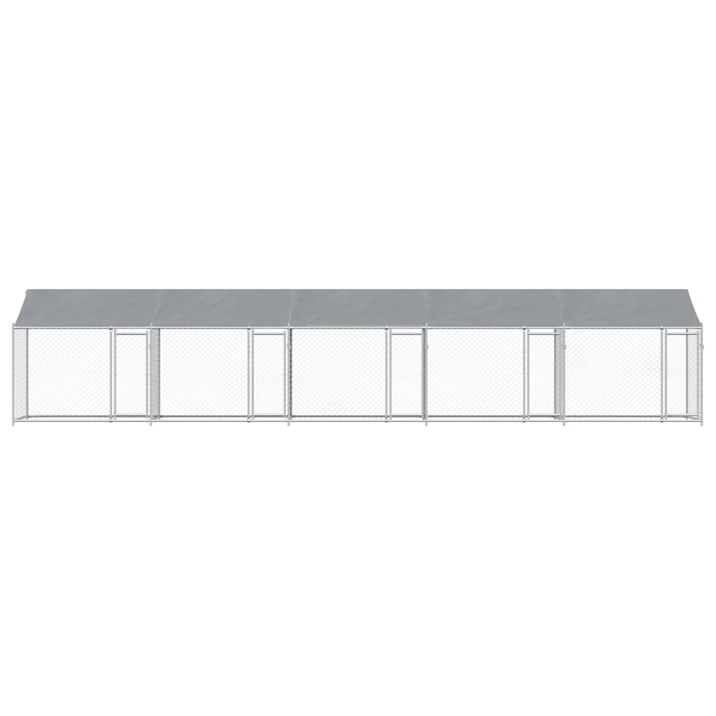 Grey Galvanized Steel Dog Cage 32.8x6.6x6.6 ft Durable Outdoor Enclosure with Roof and Lockable Doors for Secure Pet Play Area Weatherproof and Easy Maintenance