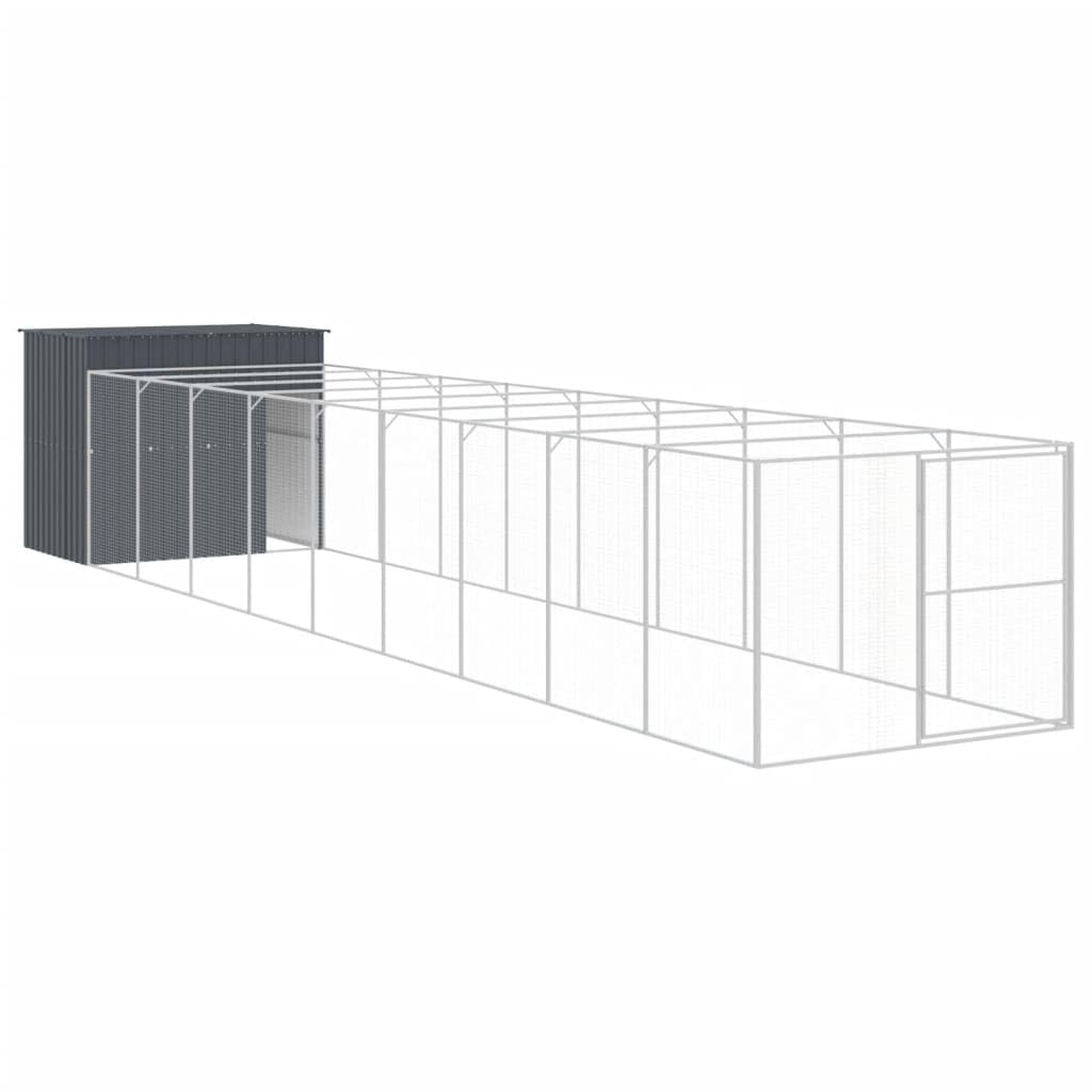 Large Dog House with Extended Run, Outdoor Dog Kennel with Galvanized Steel Frame, Spacious Dog Enclosure for Large Breeds, 84.3 x 84.3 x 71.3 in, Light Grey