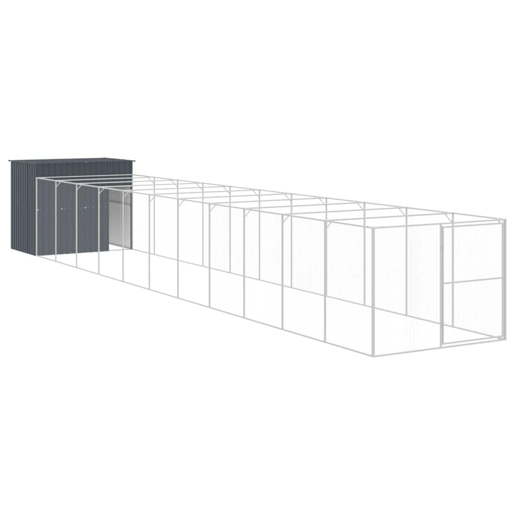 Large Dog House with Extended Run, Outdoor Dog Kennel with Galvanized Steel Frame, Spacious Dog Enclosure for Large Breeds, 84.3 x 84.3 x 71.3 in, Light Grey