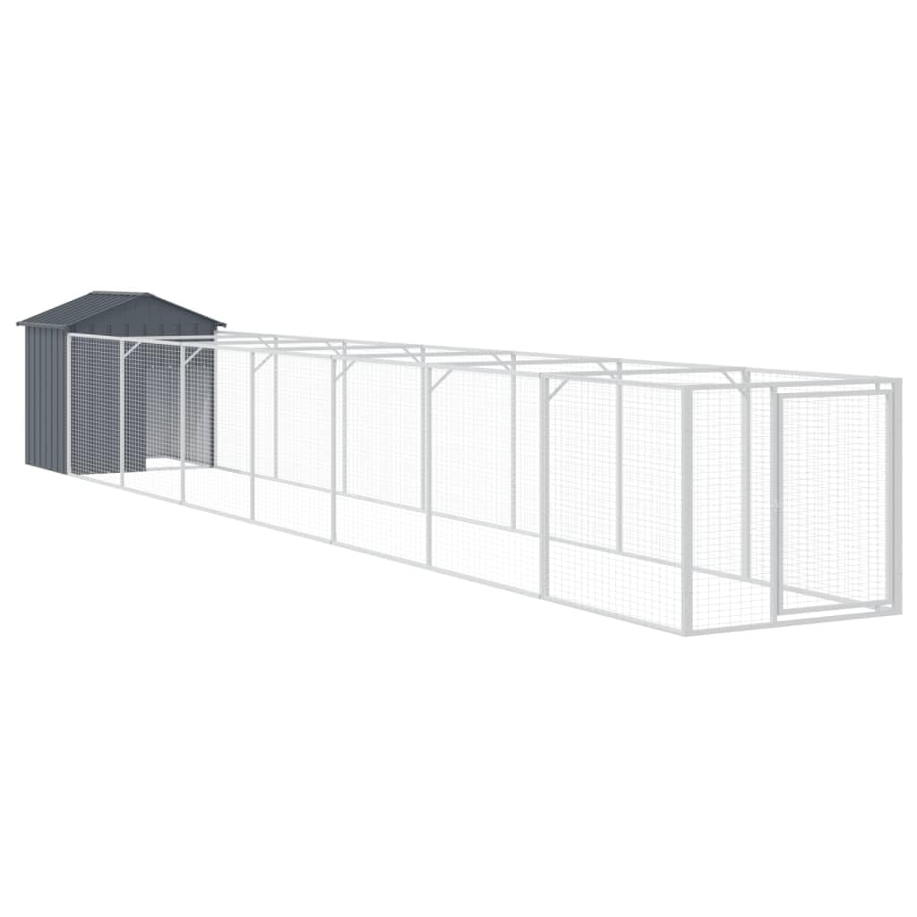 Outdoor Dog House with Extended Run Galvanized Steel Gray