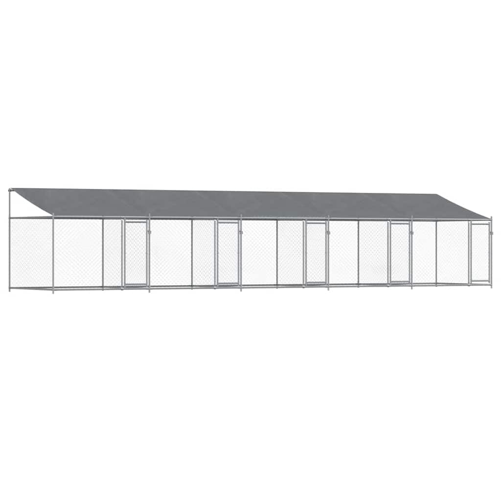 Grey Galvanized Steel Outdoor Dog Cage with Roof 32.8x6.6x6.6 ft Durable Pet Enclosure Weatherproof Kennel for Secure Play Area