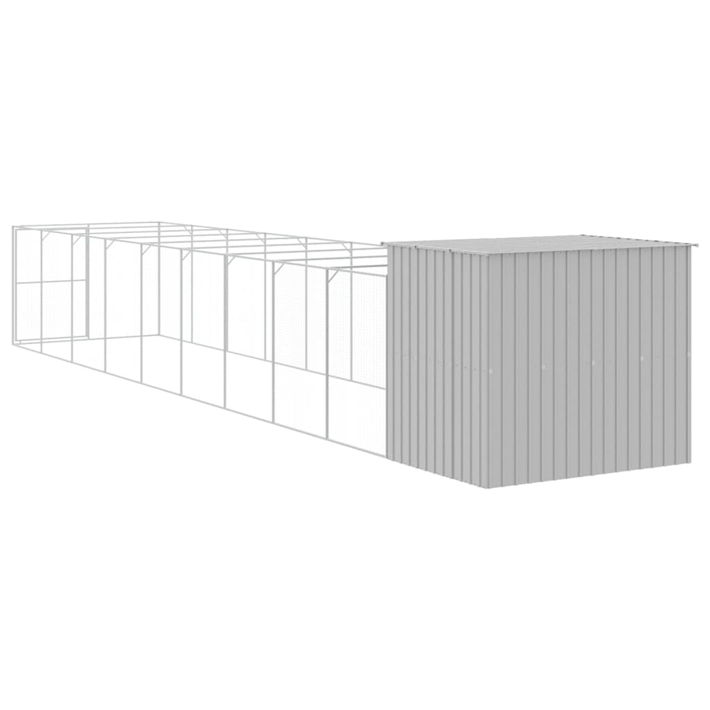Large Dog House with Extended Run, Outdoor Dog Kennel with Galvanized Steel Frame, Spacious Dog Enclosure for Large Breeds, 84.3 x 84.3 x 71.3 in, Light Grey
