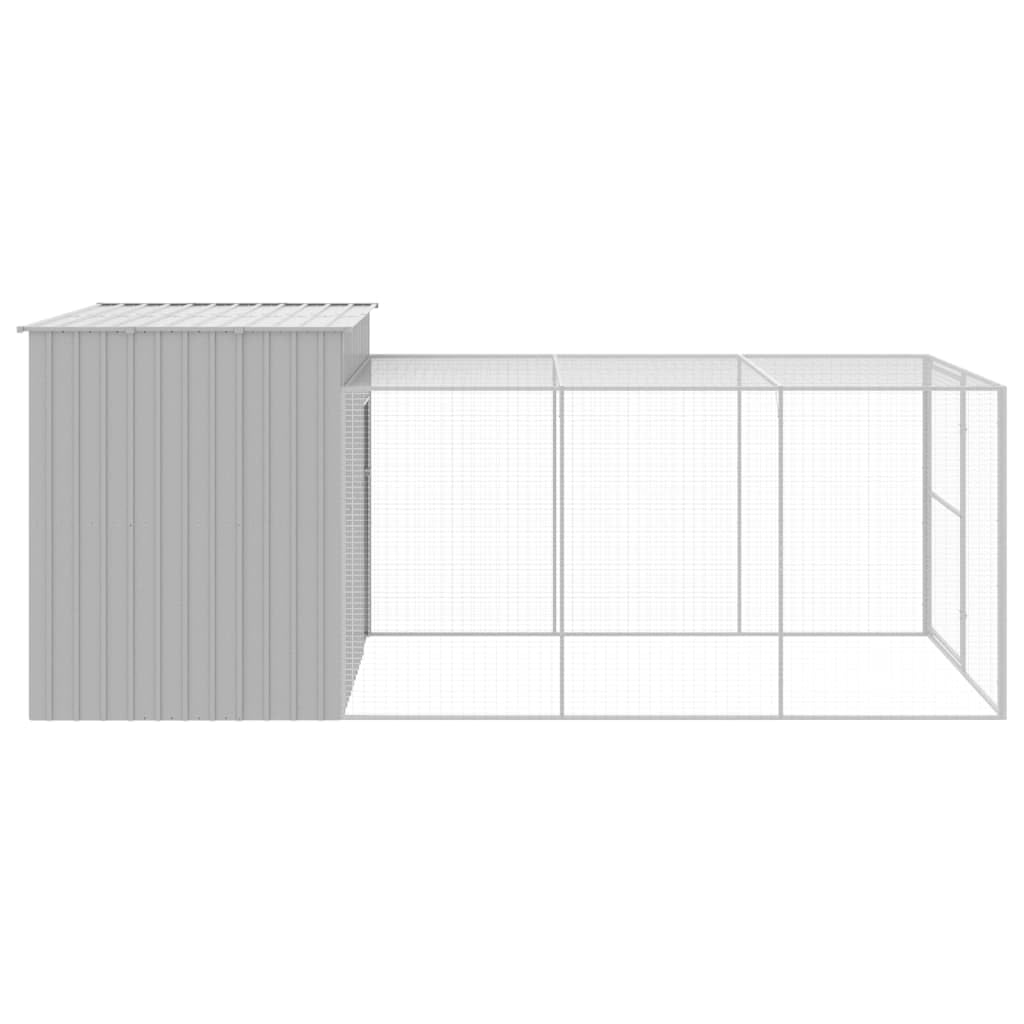 Light Grey Galvanized Steel Dog House with Extended Run 84.3 x 180.1 x 71.3 in Large Outdoor Shelter Weatherproof Durable Structure Mesh Design for Airflow Easy Care