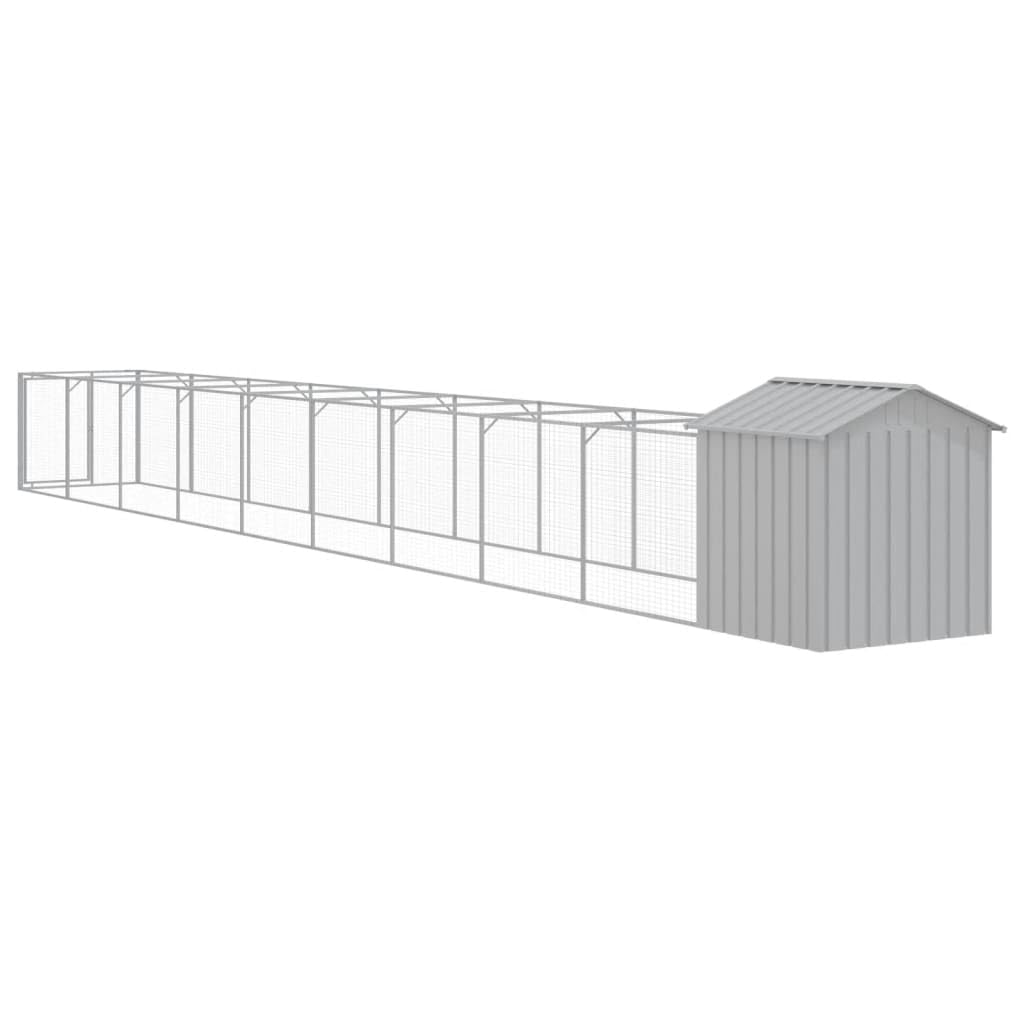 Outdoor Dog House with Extended Run Galvanized Steel Light Gray