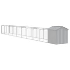 Outdoor Dog House with Extended Run Galvanized Steel Gray
