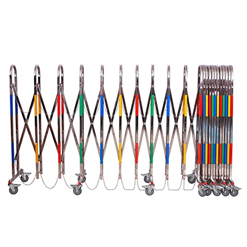 Telescopic Traffic Fence Folding Portable Scissor Gate,Stainless Steel Traffic Fence - Expandable Metal Barricade with Casters - Mobile Safety Barrier Gate, Outdoor Foldi,Multicolor-1.1x9m
