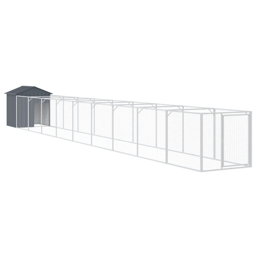 Outdoor Dog House with Extended Run Galvanized Steel Light Gray