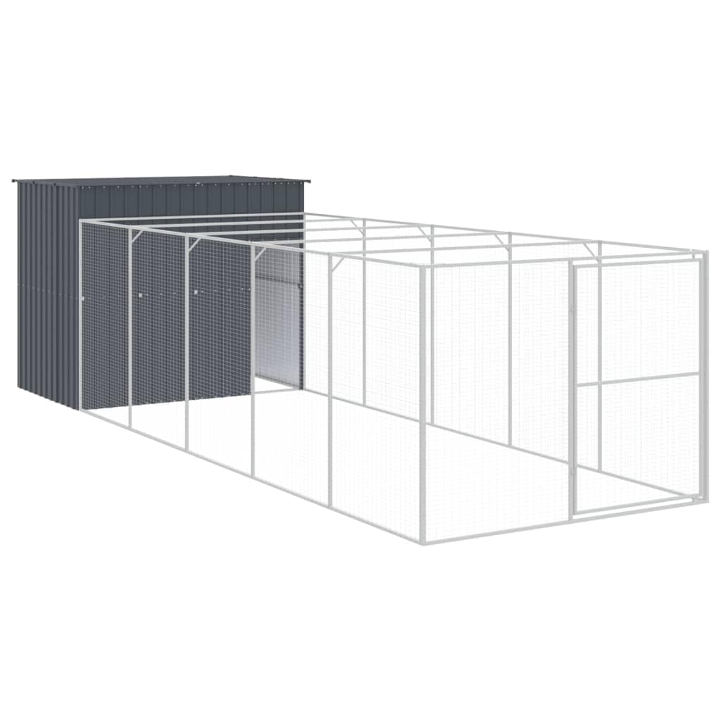 Large Dog House with Extended Run, Outdoor Dog Kennel with Galvanized Steel Frame, Spacious Dog Enclosure for Large Breeds, 84.3 x 84.3 x 71.3 in, Light Grey