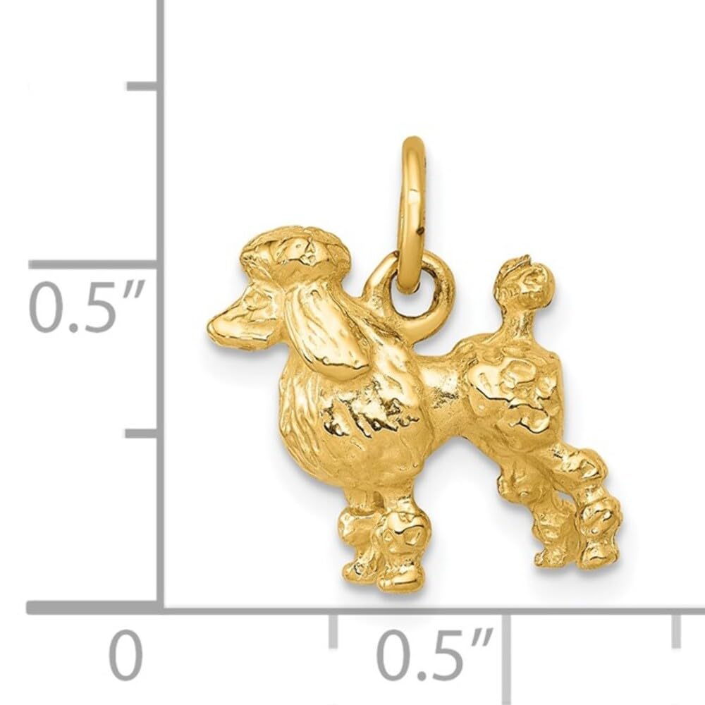 14K Yellow Gold Solid 3D Poodle Dog Charm Pendant - 16mm x 13mm Detailed Polished Animal Charm with 22" inch .9mm Curb Chain