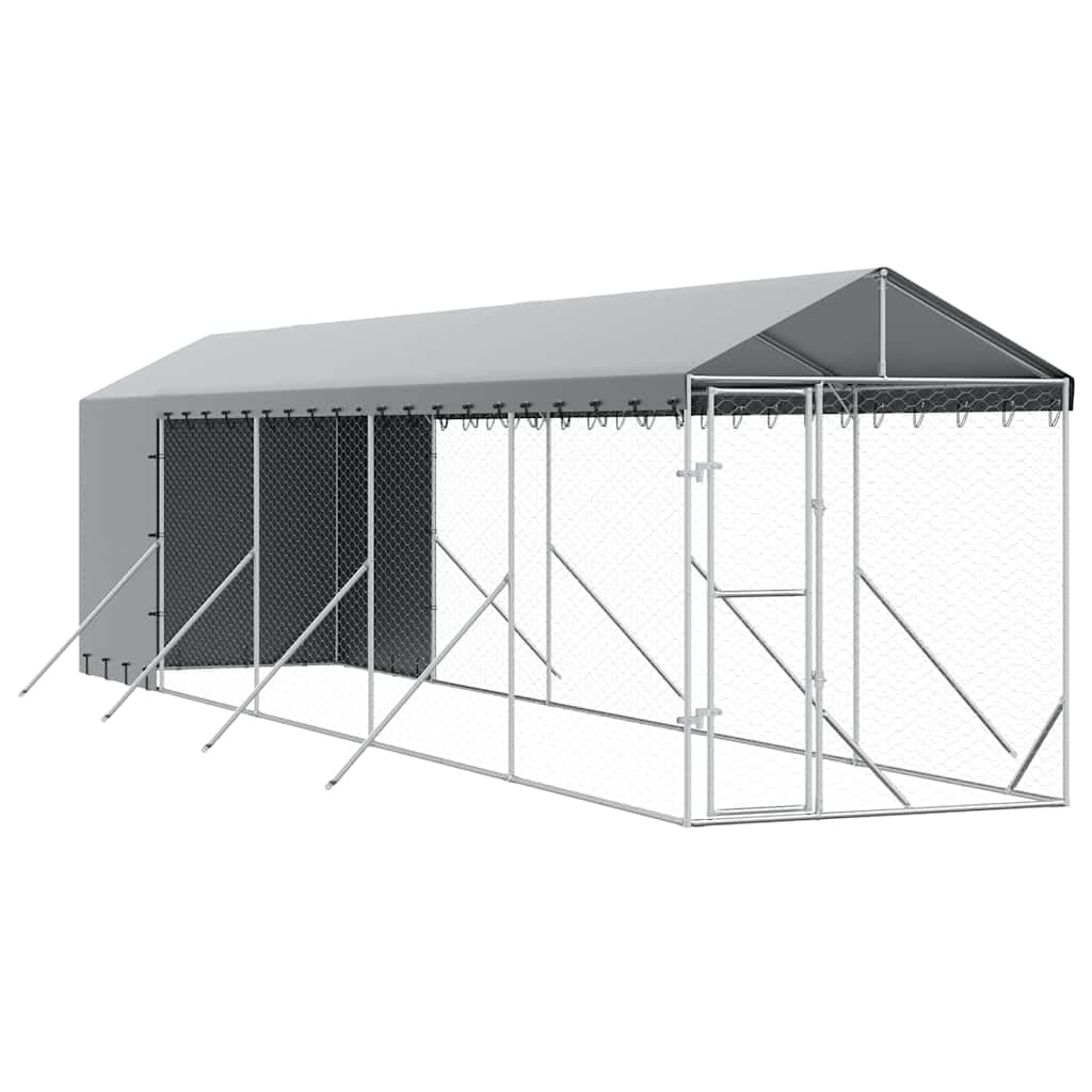 Galvanized Steel Dog Kennel, Outdoor Pet Enclosure 6.6x32.8x8.2