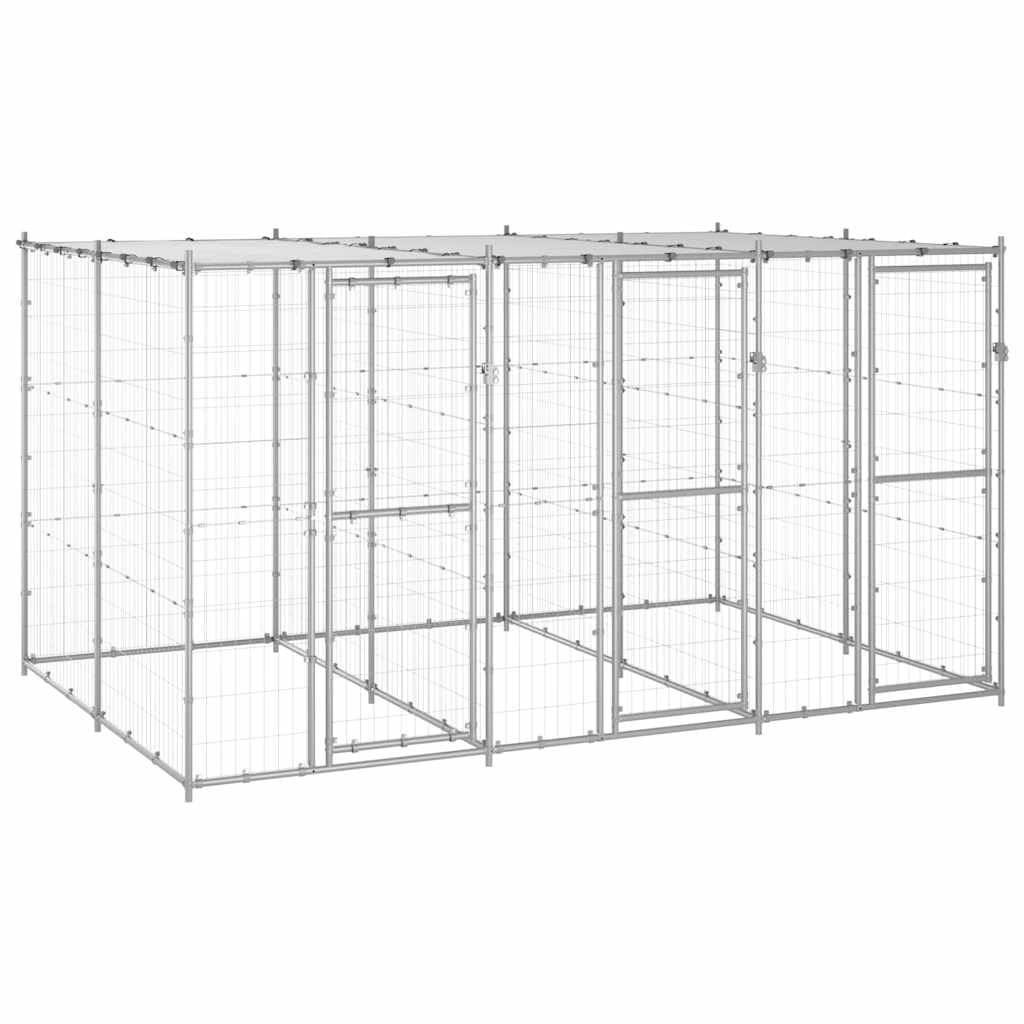 Galvanized Steel Dog Kennel, Outdoor Exercise Pen with Roof