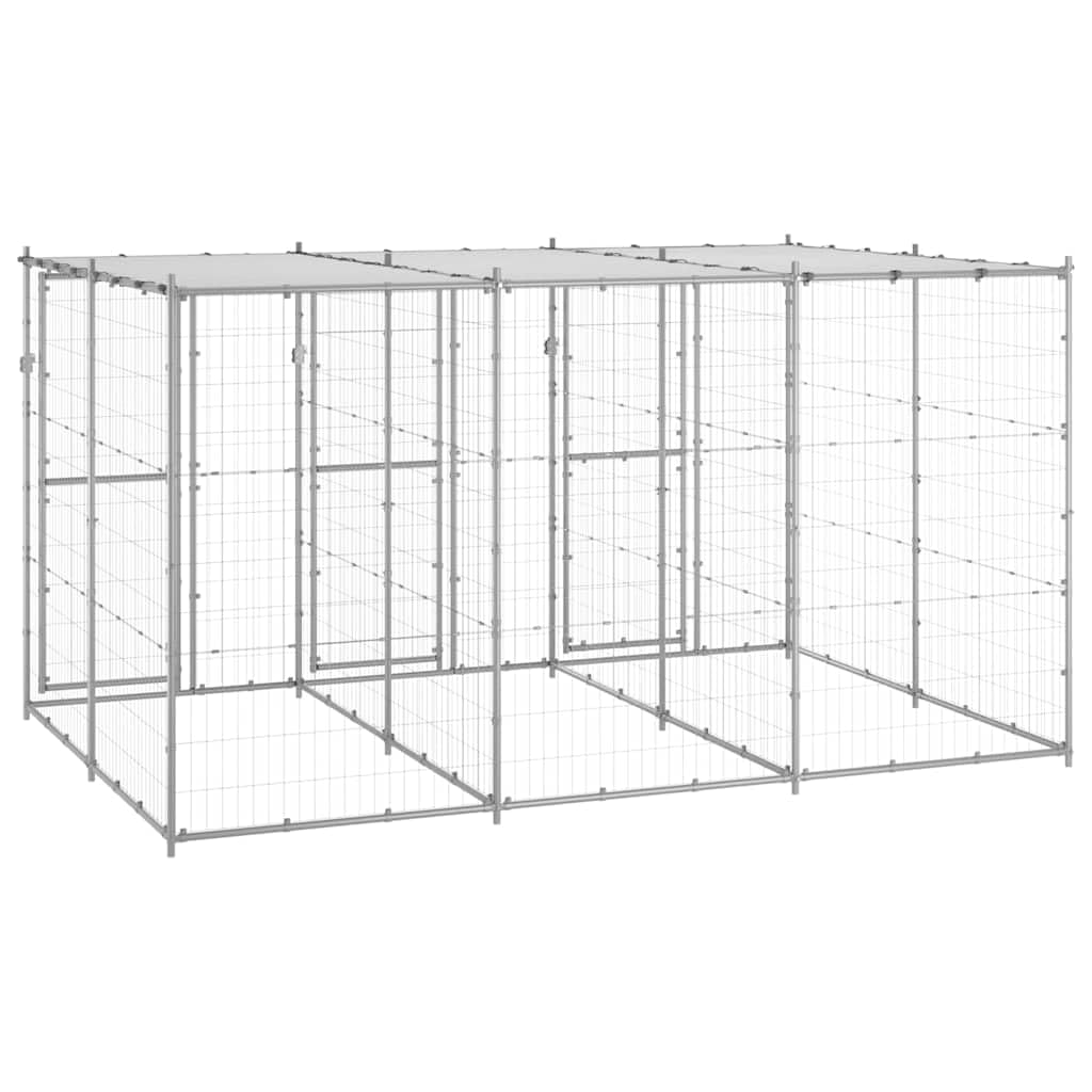 Galvanized Steel Dog Kennel, Outdoor Exercise Pen with Roof