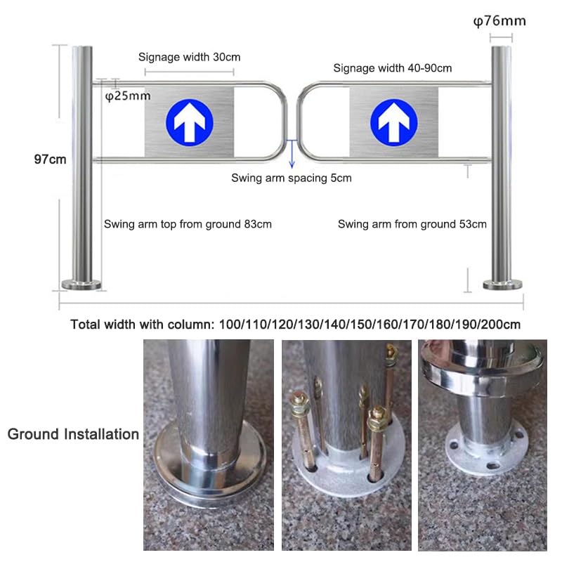 Automatic Swing Gate - 1-Way Spring-Loaded Door, Stainless Steel Pedestrian Barrier Gate for Warehouse, 2.0x3.2ft, Silver-4.9x3.2ft(150x99cm)
