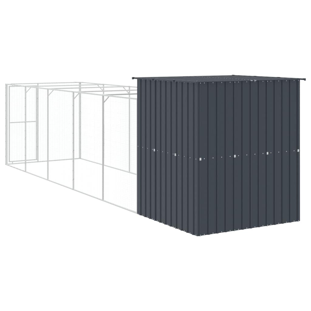 Large Durable Galvanized Steel Dog House with Extended Run, Anthracite Weatherproof Outdoor Pet Shelter for Medium Breeds, Secure Lockable Design with Mesh Airflow