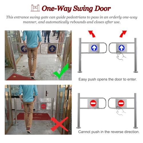 Supermarket Entrance Safety Gate, Entrance Swing Gate Transfer Gate Door with Screws, 90° Opening Stainless Steel Entrance and Exit Device(150x100cm(59x39in))