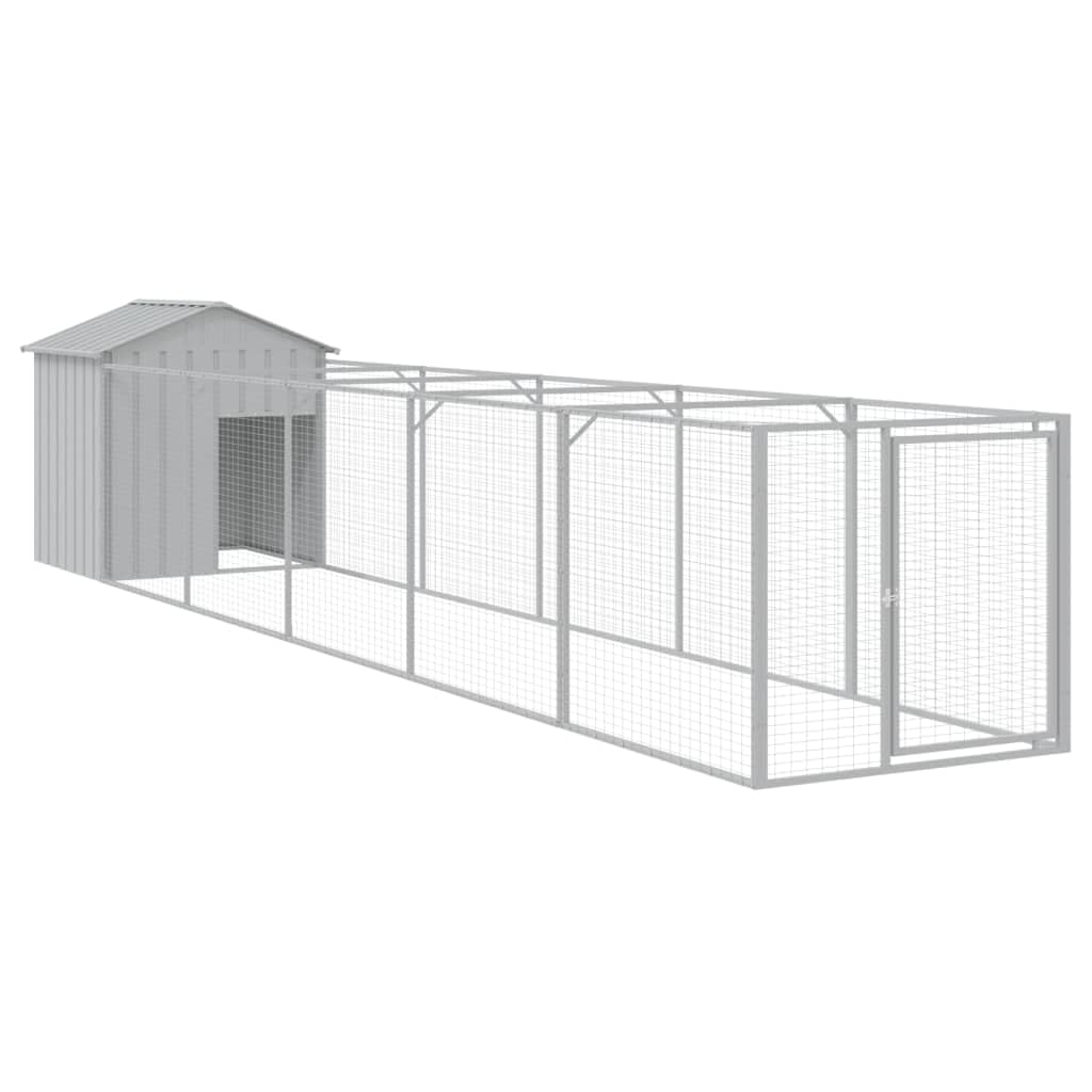 Outdoor Dog House with Extended Run Galvanized Steel Light Gray