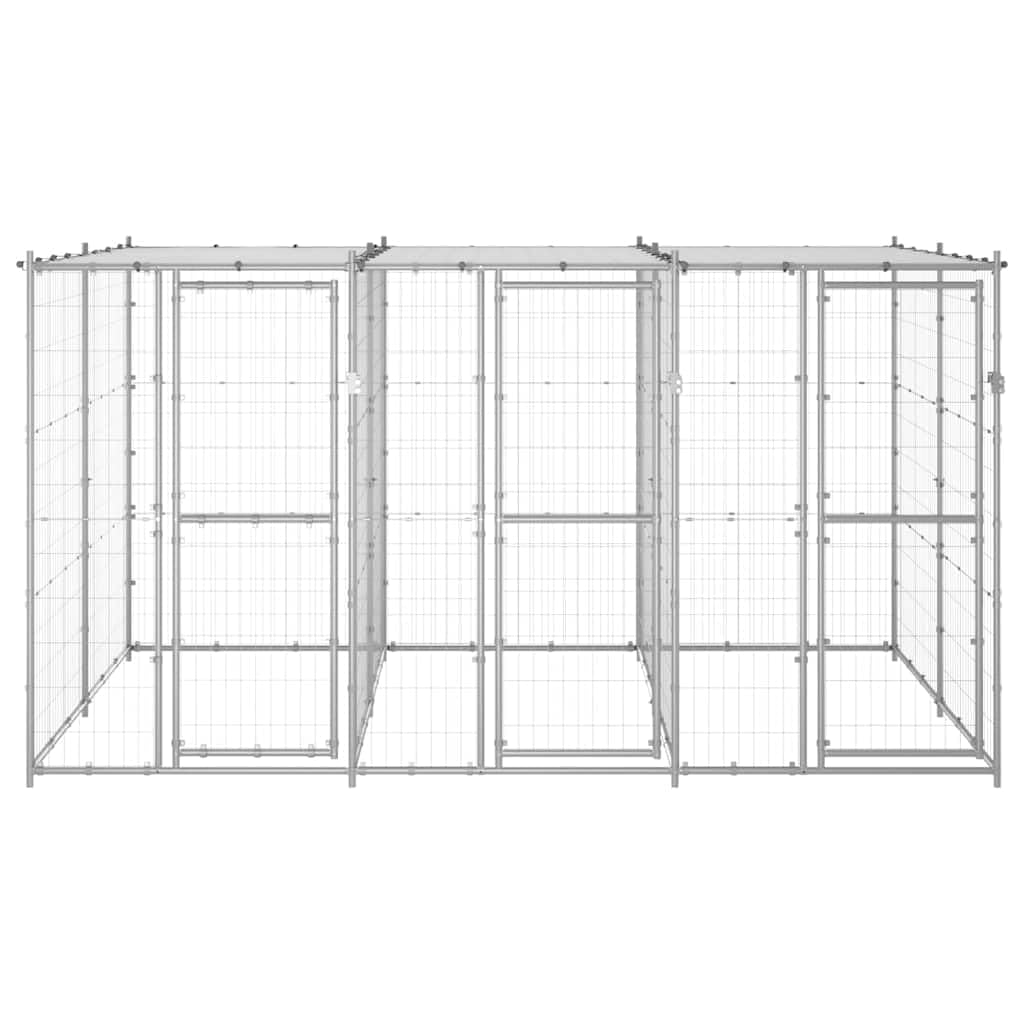 Galvanized Steel Dog Kennel, Outdoor Exercise Pen with Roof