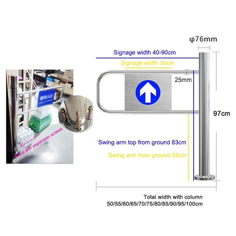 Swing Safety Gate,Stainless Steel Automatic Closing Safety Door - 90° Swing Design, 1-Way Entrance Gate for Libraries, Stores & Malls (80x97cm) - Durable, Secure & Easy to Install