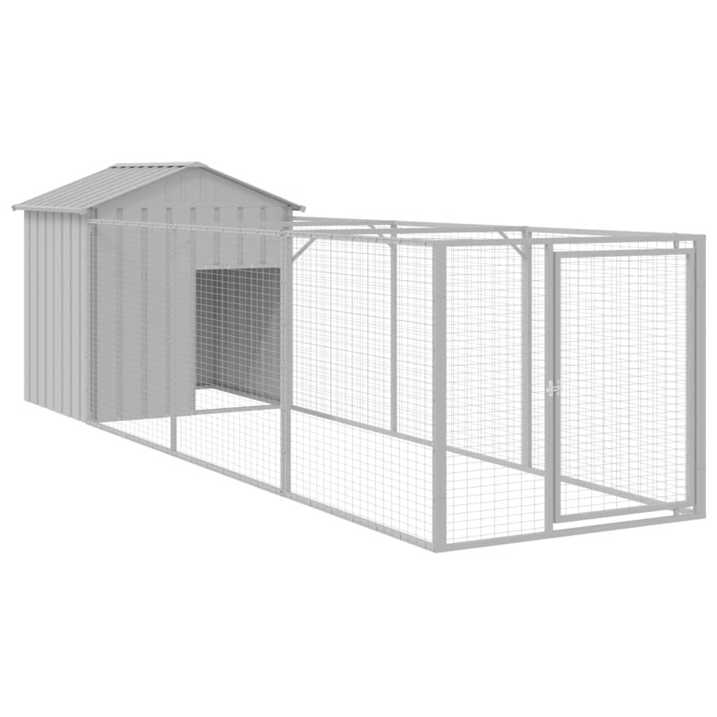 Outdoor Dog House with Extended Run Galvanized Steel Gray