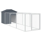 Outdoor Dog House with Extended Run Galvanized Steel Light Gray