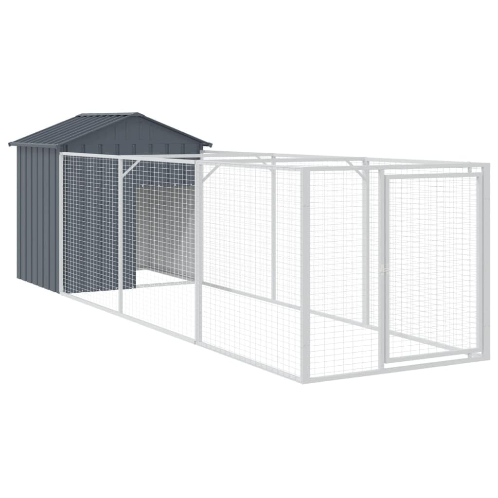 Outdoor Dog House with Extended Run Galvanized Steel Gray