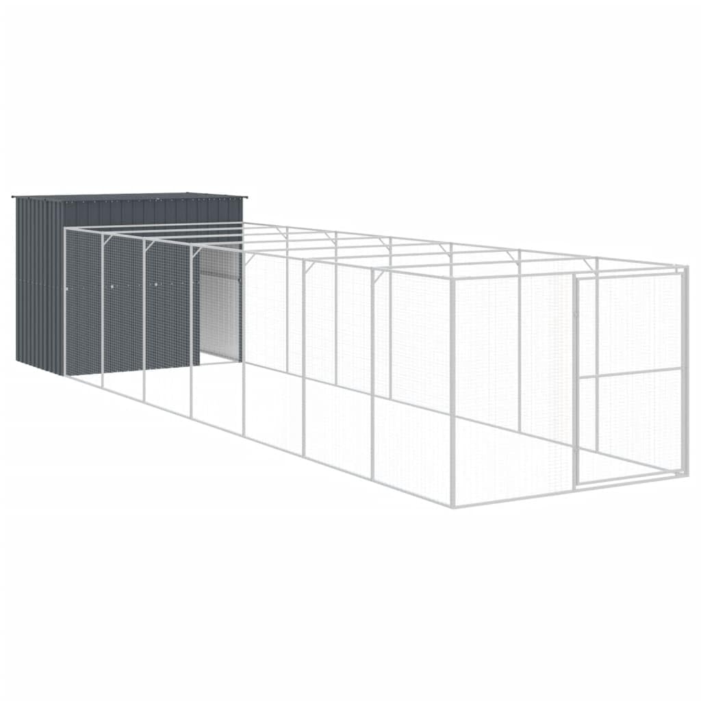 Large Dog House with Extended Run, Outdoor Dog Kennel with Galvanized Steel Frame, Spacious Dog Enclosure for Large Breeds, 84.3 x 84.3 x 71.3 in, Light Grey