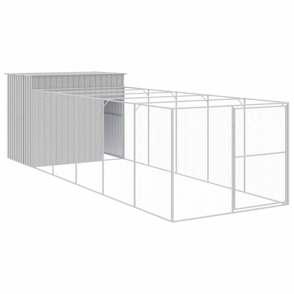 Large Dog House with Extended Run, Outdoor Dog Kennel with Galvanized Steel Frame, Spacious Dog Enclosure for Large Breeds, 84.3 x 84.3 x 71.3 in, Light Grey