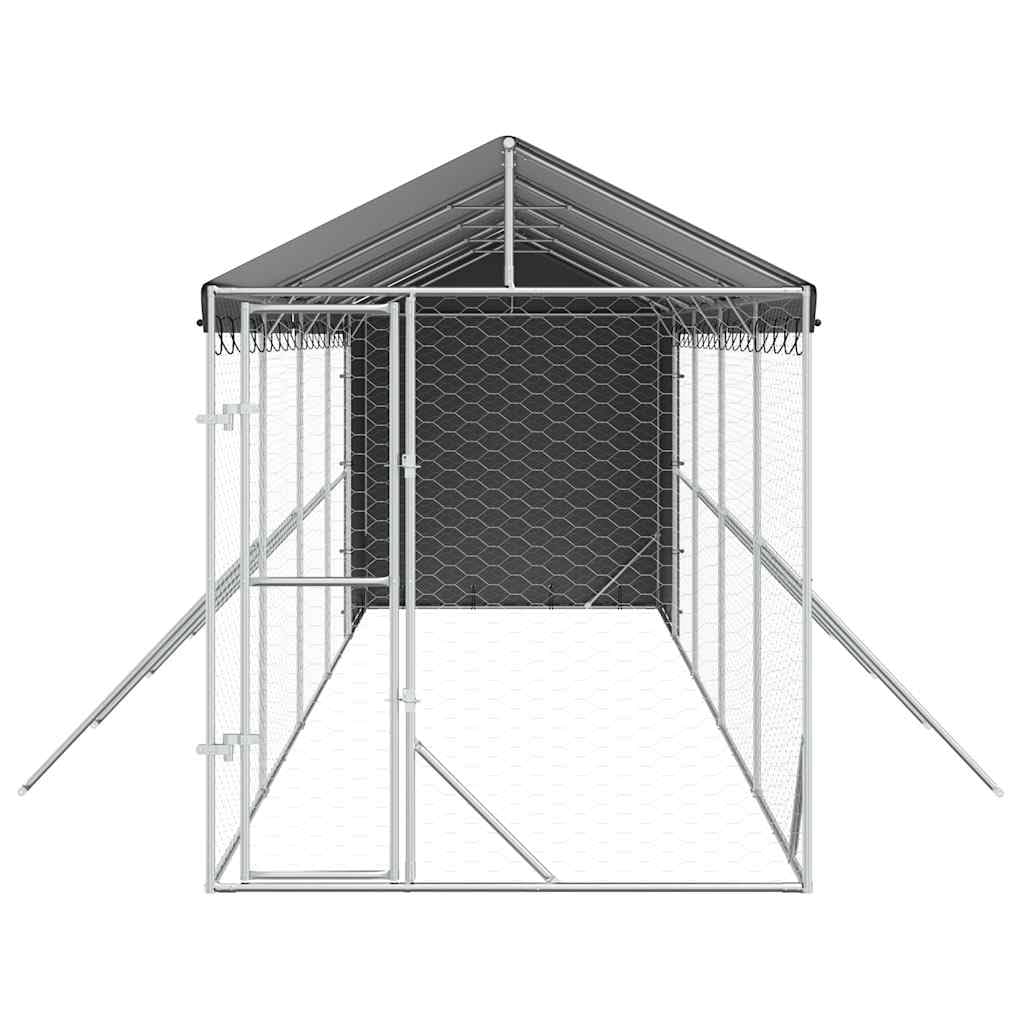 Outdoor Dog Kennel with Roof, 6.6x32.8x8.2ft Galvanized Steel Enclosure for Pets, Large Exercise Playpen for Dogs Chickens Rabbits with Lockable Door