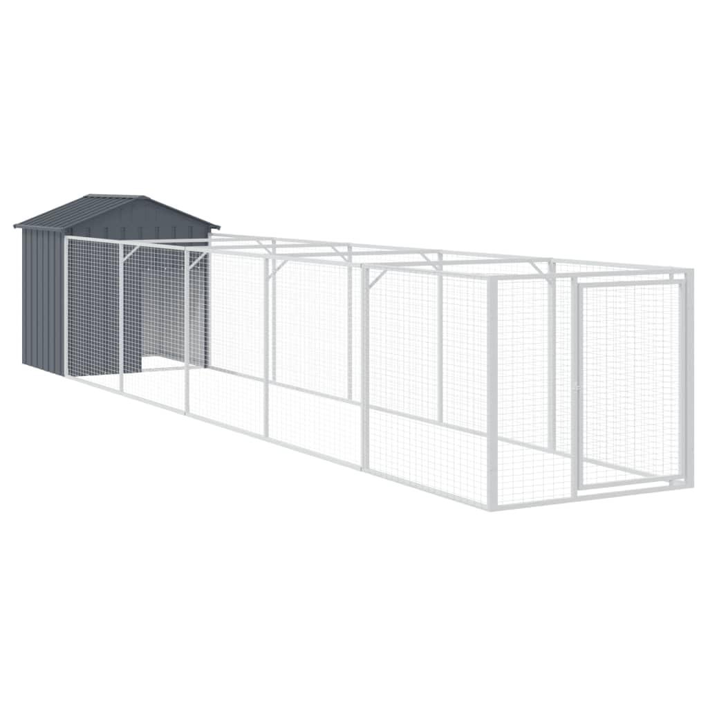 Outdoor Dog House with Extended Run Galvanized Steel Gray