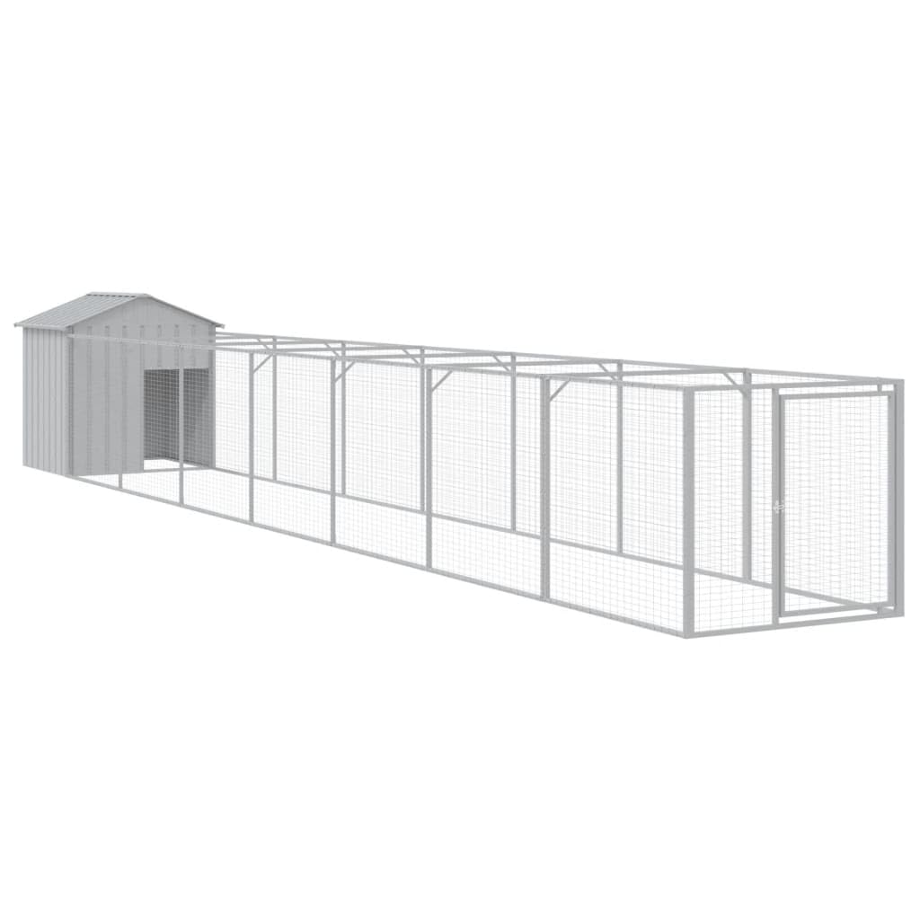 Outdoor Dog House with Extended Run Galvanized Steel Light Gray