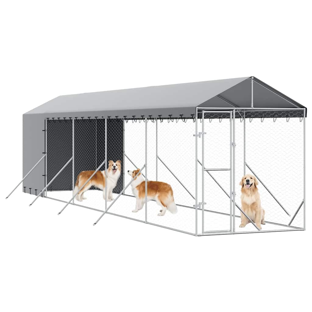 Galvanized Steel Dog Kennel, Outdoor Pet Enclosure 6.6x32.8x8.2