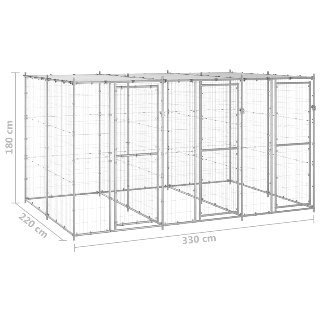 Silver Galvanized Steel Outdoor Dog Kennel 86.6 x 129.9 x 70.9 in 78.1 sqft Playpen for Large Dogs Weather-Resistant Enclosure with Roof and Doors for Garden and Backyard