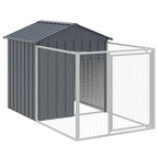 Outdoor Dog House with Extended Run Galvanized Steel Gray