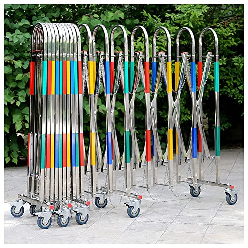 Telescopic Traffic Fence Folding Portable Scissor Gate,Stainless Steel Traffic Fence - Expandable Metal Barricade with Casters - Mobile Safety Barrier Gate, Outdoor Foldi,Multicolor-1.1x9m