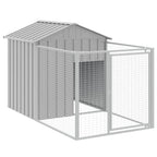 Outdoor Dog House with Extended Run Galvanized Steel Light Gray