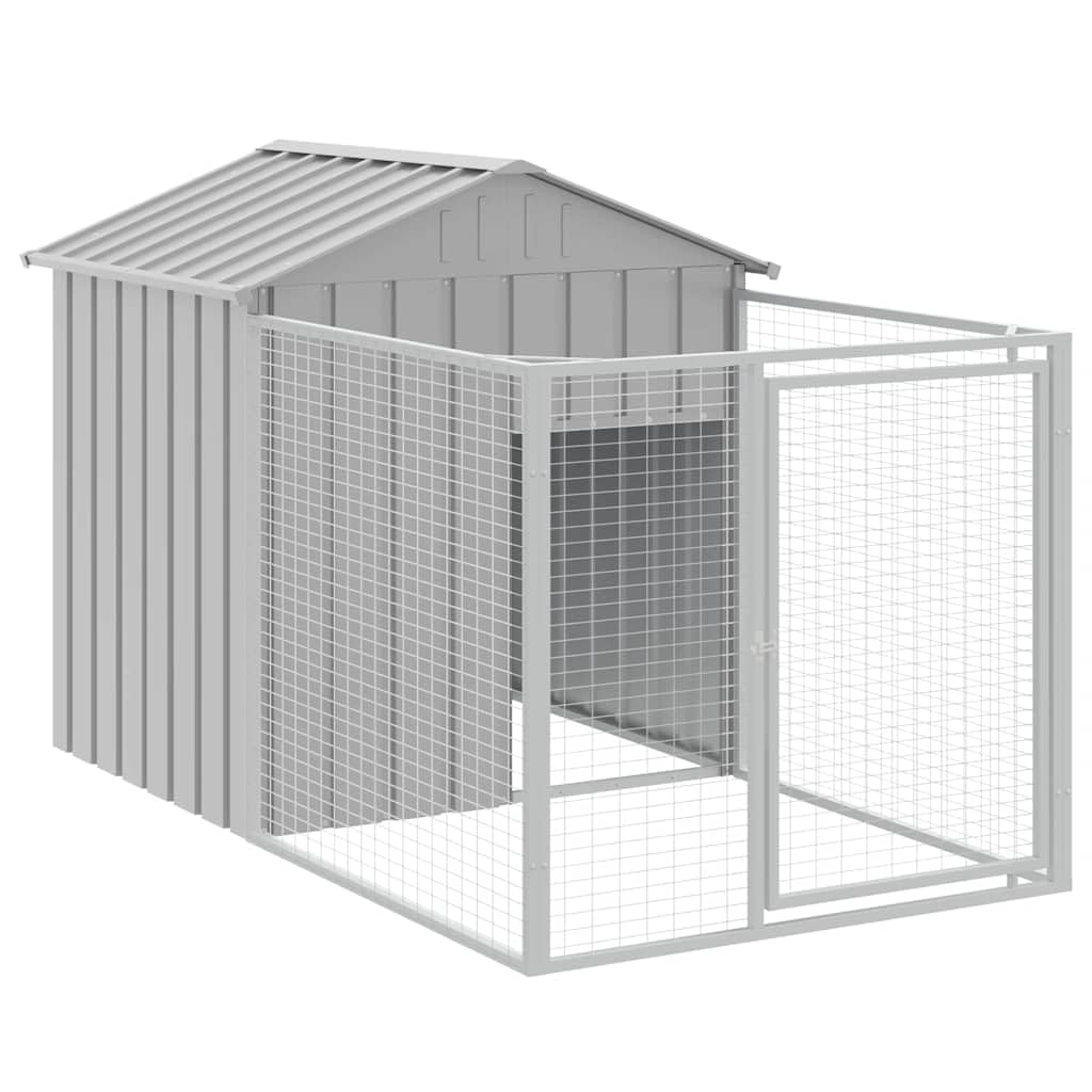 Outdoor Dog House with Extended Run Galvanized Steel Gray