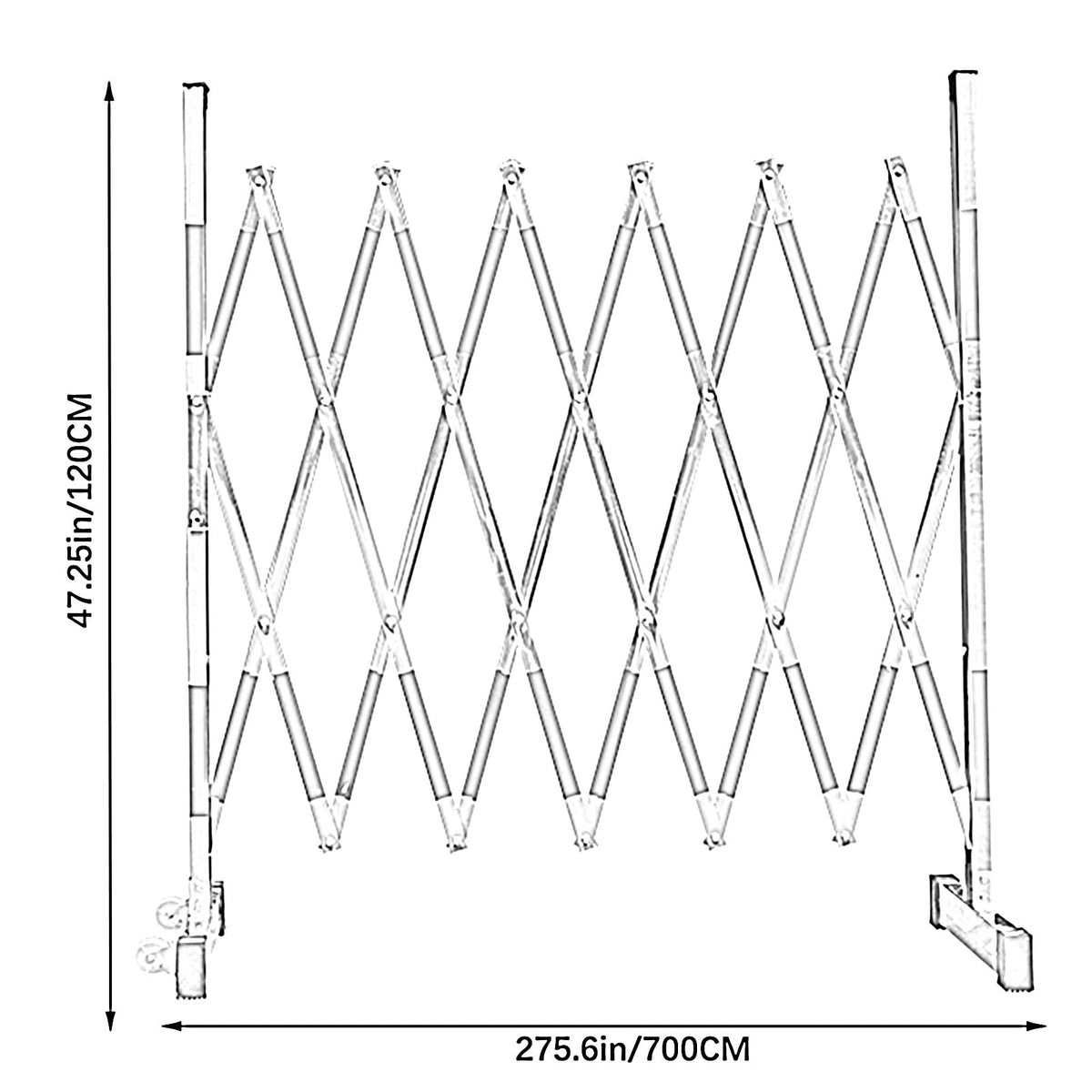 Expandable Metal Barricade Mobile Safety Barrier Gate Flexible Portable School Farmland Driveway Garage Door Road Closed Barricade Retractable Pedestrian，47.25x275.6in