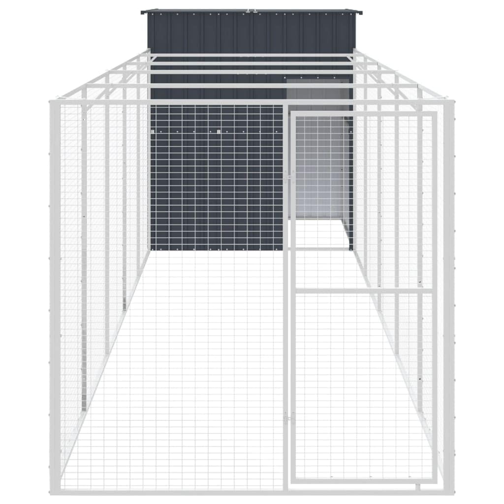 Large Durable Galvanized Steel Dog House with Extended Run, Anthracite Weatherproof Outdoor Pet Shelter for Medium Breeds, Secure Lockable Design with Mesh Airflow