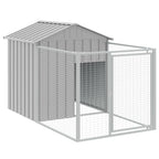 Outdoor Dog House with Extended Run Galvanized Steel Gray