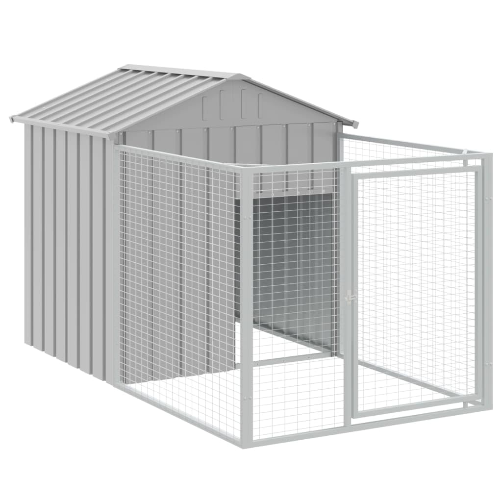Outdoor Dog House with Extended Run Galvanized Steel Light Gray