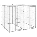 Silver Galvanized Steel Outdoor Dog Kennel 86.6 x 129.9 x 70.9 in 78.1 sqft Playpen for Large Dogs Weather-Resistant Enclosure with Roof and Doors for Garden and Backyard