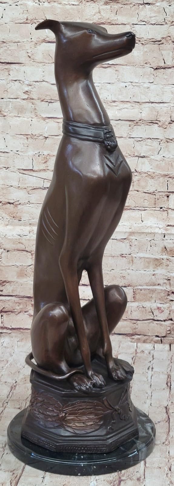 Art Deco Life Size Sitting Greyhound Dog Bronze Sculpture Marble Base Statue Artwork Sale By Think Bronze