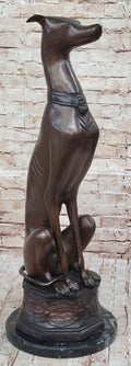 Art Deco Life Size Sitting Greyhound Dog Bronze Sculpture Marble Base Statue Artwork Sale By Think Bronze
