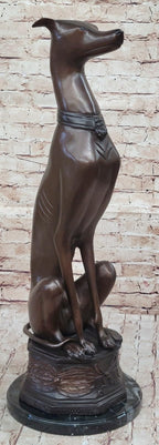Art Deco Life Size Sitting Greyhound Dog Bronze Sculpture Marble Base Statue Artwork Sale By Think Bronze